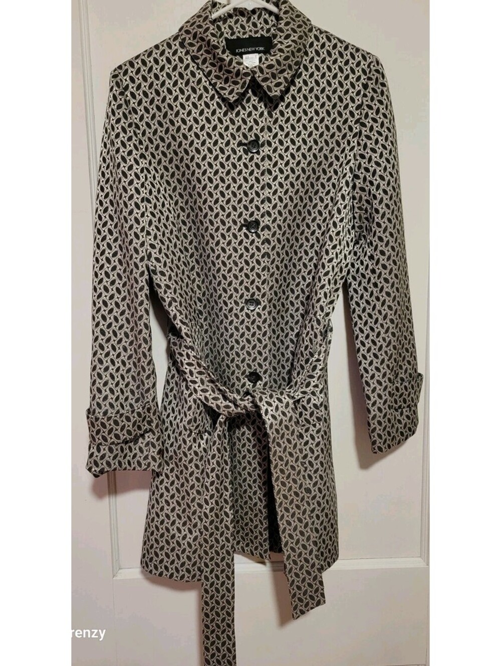 Jones New York Black Belted Coat Women’s Medium Silver Accent Dress Coat